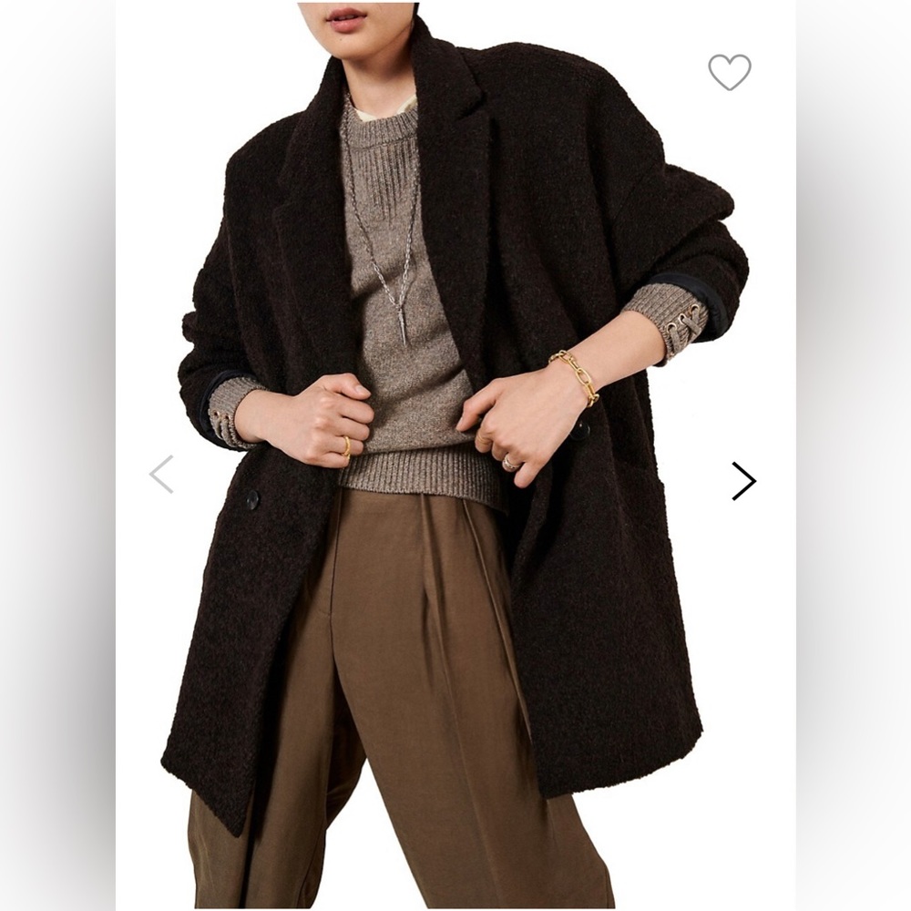 ba&sh Dark Brown Textured Wool-Blend Pea Coat